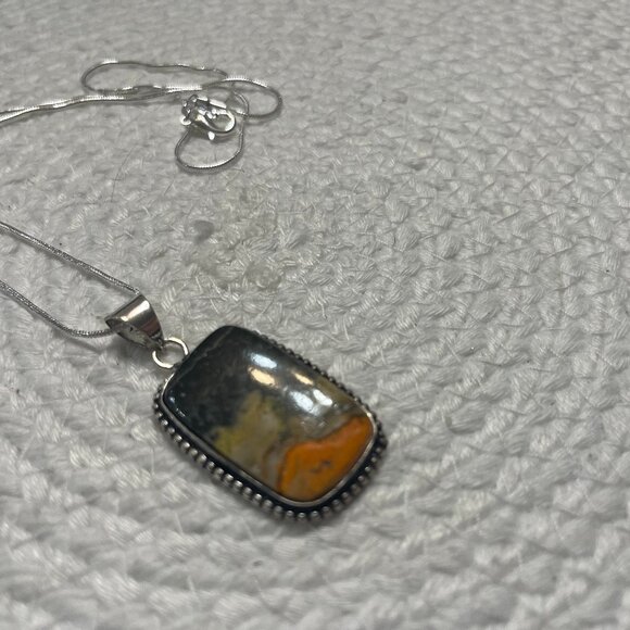 Gorgeous BUMBLE BEE JASPER Handmade Sterling 925 Pendant/Chain #268D - Picture 1 of 3